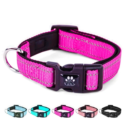 NESTROAD Reflective Dog Collar,Soft Neoprene Padded Dog Collar with Quick Release Buckle,Adjustable Breathable Pet Collar for Medium Dogs(Medium,Fuchsia Pink)