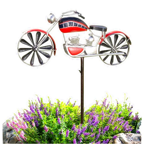 FOXCUP LAMPTTI Vintage Motorcycle Metal Wind Spinner, Metal Windmill Garden Stake, Motorcycle Wind Sculptures, Kinetic Wind Spinners Outdoor, Wind Spinners for Yard and Garden Decor