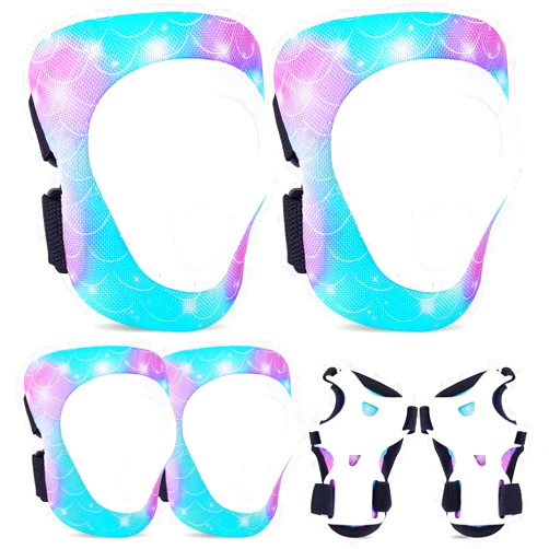 FIODAY Knee Pads for Kids Protective Gear Set Adjustable Kids Knee Pads and Elbow Pads with Wrist Guard for Girls Roller Skates Cycling Bike Skateboard Scooter Knee Pads, 3-8 Years,Teal Pink