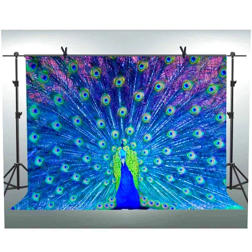FLASIY FEASRT Peacock Backdrop 10x7FT Photography Backdrops for Party Decoration Studio Photo Backgrounds Props XCAY463