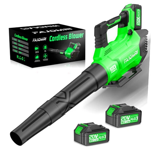 FAJOMRI Leaf Blower Cordless - 580CFM/160MPH Electric Leaf Blower with 2 X 4.0Ah Battery and Charger, 3 Speed Modes, Blowers for Lawn Care, Yard, Garage Cleaning