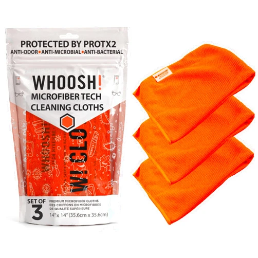 WHOOSH! Microfiber Cleaning Cloth, 3 Pack, Glasses and Screen Cleaning Cloth, Suitable for TV, Car Screen, Computer, Laptop, iPad, MacBook, Smart Phone, Monitor, Watches (14”x14”), Orange