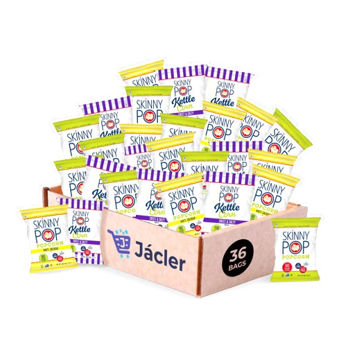 JÁCLER Popcorn Variety Pack - 36 Bags, 0.5 oz Each - Sweet & Salty Kettle, Original, White Cheddar Cheese - Gluten-Free, Non-GMO, Vegan Snacks for Kids & Adults - Healthy, Individually Wrapped