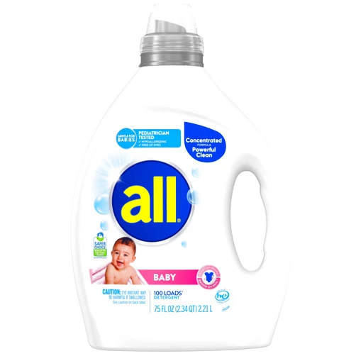 all Baby, Gentle for Baby, Liquid Laundry Detergent, Hypoallergenic for Sensitive Skin, Concentrated, 75oz, 100 Loads