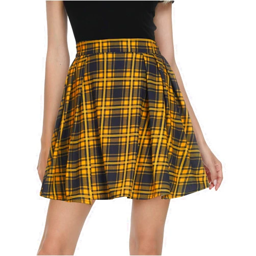 Urban CoCo Women Plaid Pleated Mini Skater Skirt High Waisted School Skirt