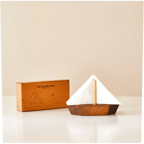 Hoyt Mercantile Co HMC Wooden Sailboat Napkin Holder – The Smooth Sailor Nautical Tabletop Dispenser for Coastal Home & Kitchen Décor, Durable Wooden Construction