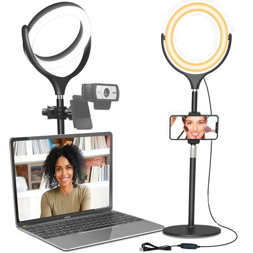 Yarrashop Zoom Light for Computer, Adjustable Desk Ring Light for Video Calls, Circle Light with Stand and Phone Holder, Video Conference Light for Laptop Virtual Meeting, Video Recording, Live Stream, Podcast