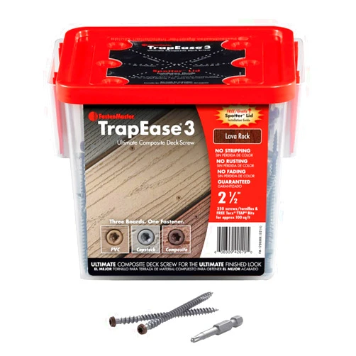 FastenMaster TrapEase 3 Deck Screws for Composite, PVC and Capstock Decking - Box of 350 - Trex Transcend Lava Rock - 2-1/2