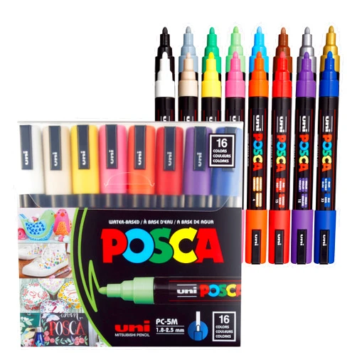 Posca 16 Posca Markers 5M, Posca Pens for Art Supplies, Coloring Markers - Rock Art, Fabric Paint, Fabric Markers, Paint Pen, Art Markers, Posca Paint Markers