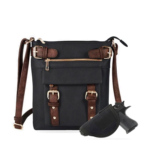 JESSIE & JAMES 2 Toned Belt Concealed Carry Crossbody Bag with Lock and Key