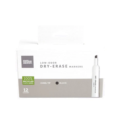 Office Depot Low-Odor Dry-Erase Markers, Chisel Point, Black, Pack Of 12, BY1066-BK