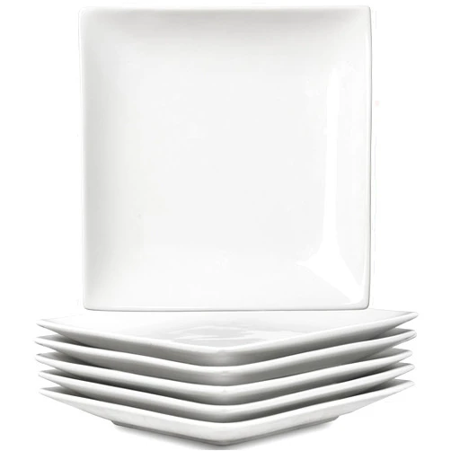 Meideal Appetizer Plates Set of 6, 6 Inch Porcelain Dessert Plates, White Stackable Square Salad Plates for Snack Steak Bread Butter, Chip and Scratch Resistant, Microwave and Dishwasher Safe