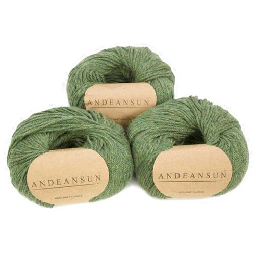 AndeanSun (Set of 3 - Heather Color) 100% Baby Alpaca Yarn Not Wool [328 Yards Total] Moss Green Heather, #3 DK