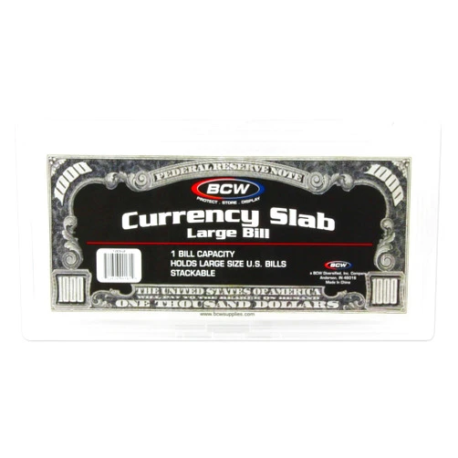 BCW Deluxe Large Bill Slab Currency Holder | Archival Quality | Crystal-Clear Hard Plastic Money Envelopes | Precision Fit Two-Piece Design | Excellent Dollar Bill Sleeves for Long-Term Storage