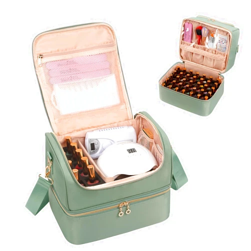 CUBETASTIC Nail Polish Organizer Case, Nail Supplies Storage Box Holds 45 Bottles Nail Polish & Nail Lamp, Travel Nail Tech Carrying Case, Nail Kit Bag For Nail Stuff & Manicure Tools