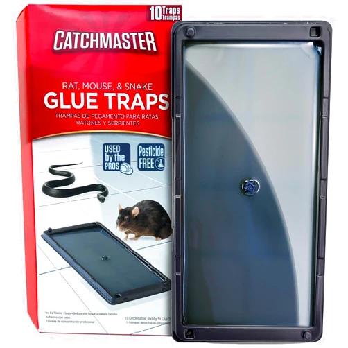 Catchmaster Rat, Snake and Mouse Traps 10Pk, Large Bulk Glue Rat Traps for Home, Adhesive Plastic Tray for Inside House, Snake, Mice, & Spider Catcher, Pest Control for House & Garage