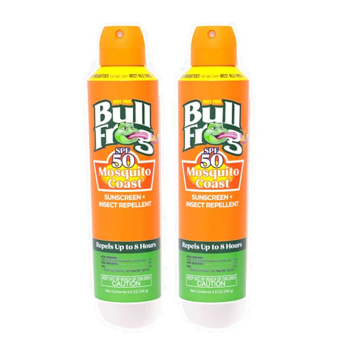 Bullfrog Mosquito Coast Sunscreen SPF50 + Insect Repellant 5.5oz Continuous Spray, 2pk