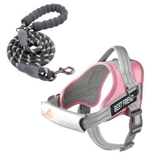 AUROTH Dog Harness and Leash Set, Soft Padded Service Dog Vest with 5.25FT Dog Leash, No Choke, Easy On Pet Vest, Adjustable Reflective No Pull Pet Vest Medium Sized Dog, Easy Walking and Training