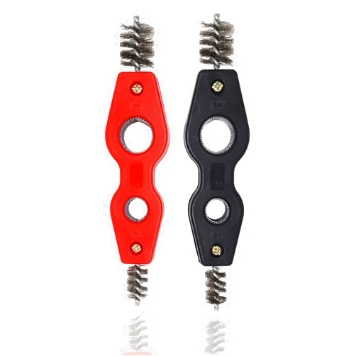 SWZHAI 2 Pack 4-in-1 Copper Pipe Cleaner, 1/2 in & 3/4 in Wire Brush Copper Pipe Brush, Inner & Outer Thread Cleaner Plumber Deburring Brush Copper Cleaning Brush for Brazing, Plumbing, Soldering