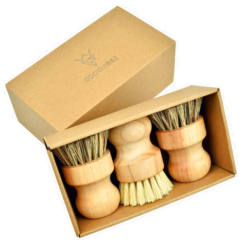 GOOD.VIBEZ Bamboo and Palm Scrub Brushes Set for Kitchen - for Cleaning Dishes,Cast Iron Pot/Pan, Sink - Eco Friendly Plastic Free Scrubber Brushes with Wooden Handles Set of 3 Pieces by GOOD.VIBEZ