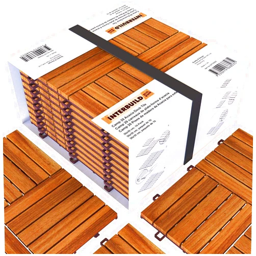 INTERBUILD REAL WOOD Interbuild Acacia Hardwood Interlocking Patio Deck Tiles, 12