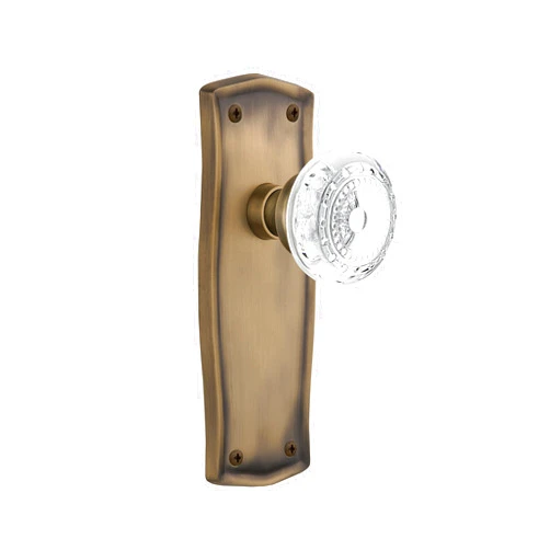 Nostalgic Warehouse 753574 Prairie Plate with Crystal Meadows Knob, Backset Size:, Antique Brass