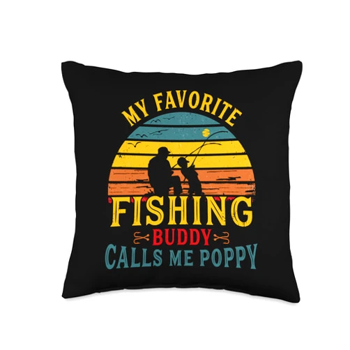 Retro My Favorite Fishing Buddy Calls Me Poppy My Favorite Fishing Buddy Calls Me Poppy Vintage Retro Throw Pillow