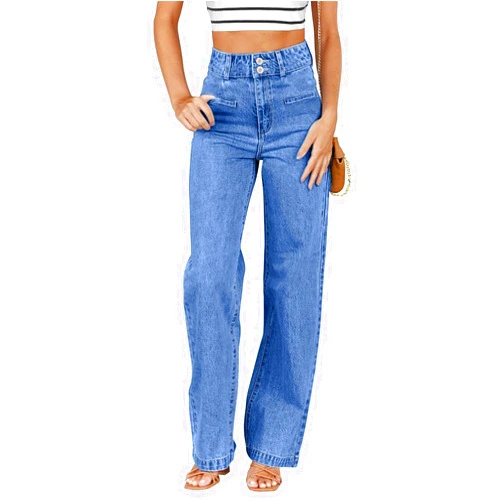 Sidefeel Women's Jeans High Waisted Straight Leg Stretchy Jeans Trendy Loose Wide Leg Zimbaplatinum Denim Pants with Pockets