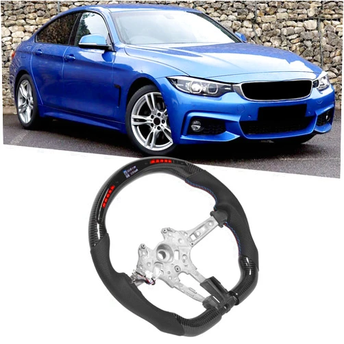 KIMISS Carbon Fiber LED Shift Lights Display Steering Wheel Perforated Leather Fit for F20 F22 F30 F32 M2 M3 M4 l Flat Bottom Steering Wheel Steering Wheel