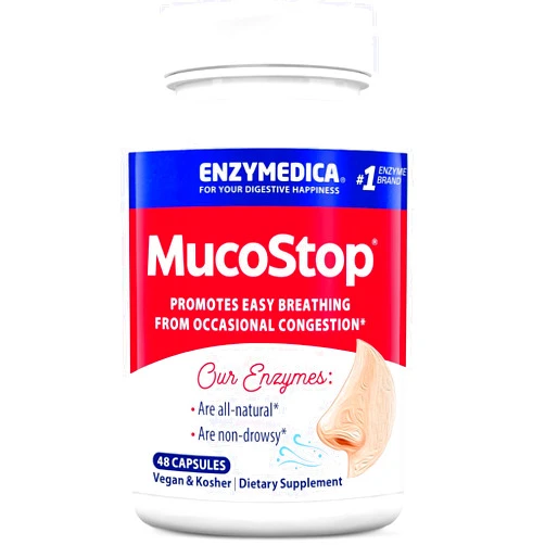 Enzymedica, MucoStop, Natural Enzyme Supplement, Relieves Seasonal or Occasional Congestion, Supports Easy Breathing, 48 Count