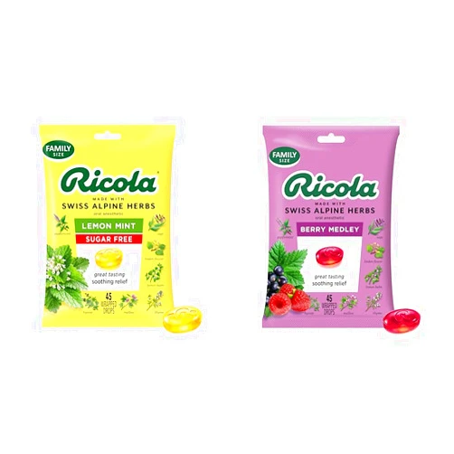 Ricola Sugar Free Lemon Mint 45 Count & Ricola Berry Medley 45 Count Throat Drops Bundle