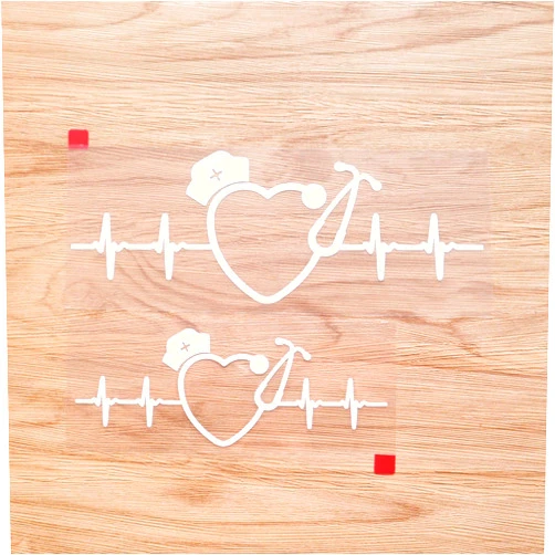 3S MOTORLINE Nurse Hat Stethoscope Heartbeat Lifeline Heart Shape Sticker Decal Vinyl - 2 Pack White, 6 Inches, 8 Inches - No Background Die Cut for Car Boat Laptop