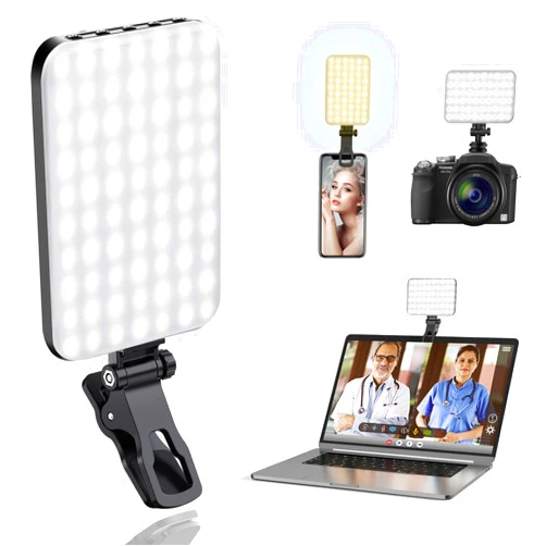 ALTSON 60 LED Portable Selfie Light Video Conference Lighting with Clip & Camera Tripod Adapter Rechargeable 2200mAh CRI 97+, 3 Light Modes for Phone iPhone Webcam Laptop Photo Makeup