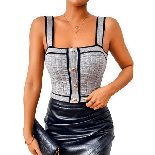 SweatyRocks Women's Sleeveless Ribbed Knit Spaghetti Strap Crop Cami Tank Top