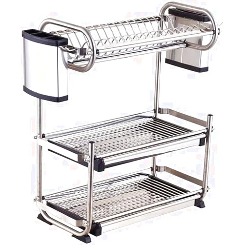 UsmAsk Multifunctional Stainless Steel Dish Drainer Rack, Wall Mounted Kitchen Shelves, Draining Cutlery Plate, Space-Saving