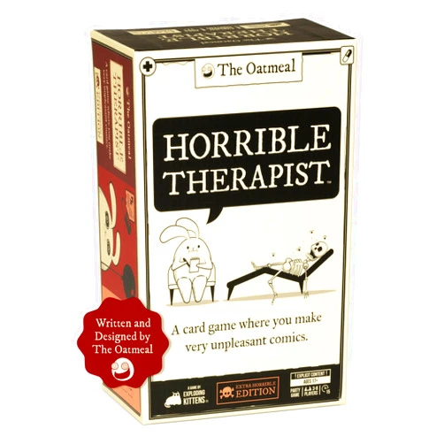 Exploding Kittens LLC Exploding Kittens Horrible Therapist: Extra Horrible Edition 3-8 Players - Ages 17+ - 15 Minutes to Play - Comic Building Card Game - Ideal for Party, Family Game Night - White