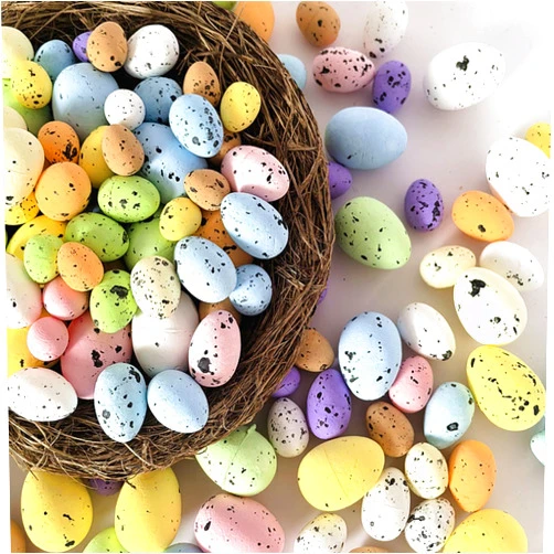 Kakina CMSX 100PCS Mini Artificial Easter Eggs 0.7 Inch Foam Speckled Pastel Easter Eggs for Easter Basket Stuffers Filler Colorful Easter Egg for DIY Crafts Table Decorations Spring Home Garden Decor