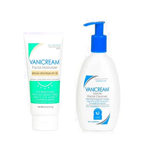 Vanicream Gentle Facial Cleanser with Pump, 8 Ounce & Facial Moisturizer with SPF, 2.5 Ounce