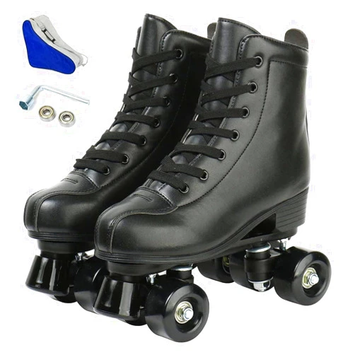 XUDREZ Unisex Roller Skates PU Leather Classic Adjustable High-top Roller Skates Double Row Four Shiny Wheels for Womens Mens Boys and Girls