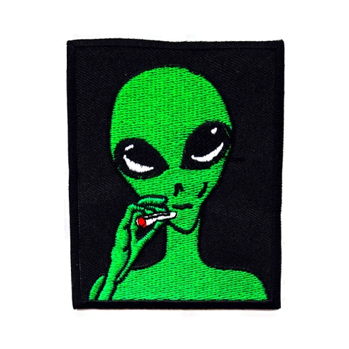 M I GENIUS CARTOON CHILD PATCHES Green Alien Smoking UFO Outer Space Universe Galaxy Cosmos Cartoon Children Kid Patch Clothes Bag T-Shirt Jeans Biker Badge Applique Iron on/Sew On Patch