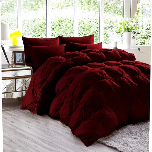 TONY'S TEXTILES 5 PC Pinch Pleated Comforter Set Premium Super Soft 600 GSM All Season Pintuck 1000 Thread Count | 100% Egyptian Cotton Super Soft - King/California King Size, Wine Color