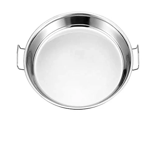 TKUS 2pcs Stainless Steel Cold Noodle Plate Steamed Rice Tray Handle Steaming Plate 24CM