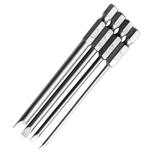 Toolcool 4 Pcs 4 Inch/100mm Flat Head Slotted Tip Screwdriver Bit Set 1/4 Inch Hex Shank Magnetic 3mm 4mm 5mm 6mm Bits