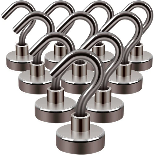 Neosmuk Magnetic Hooks, 27 lb+ Heavy Duty Earth Magnets with Hook for Refrigerator, Extra Strong Cruise Hook for Hanging, Magnetic Hanger for Cabins, Grill (Gunblack, Pack of 10)