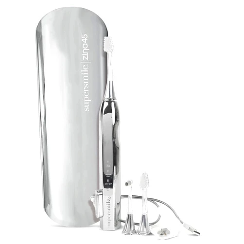 Supersmile Zina45™ Deluxe Sonic Pulse Toothbrush – Rechargeable Electric Brush with Angled Head & Travel Case – for Whiter Teeth and Healthier Gums, Silver