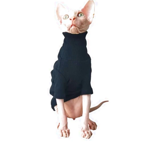 KICLARO Hairless Cats Turtleneck,Cat Wear Breathable Warm Cotton Sweaters,Pullover Knitwear with Sleeves,Cat's Clothes for Sphynx, Cornish Rex, Devon Rex, Peterbald Black M