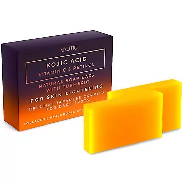 Valitic Kojic Acid Vitamin C and Retinol Soap Bars with Turmeric for Skin Lightening - Original Japanese Complex for Dark Spots Infused with Collagen, Hyaluronic Acid, and Vitamin E (2-Pack)