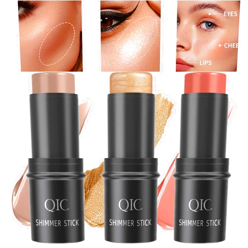 Fusang 3 PCS Cream Contour Blush Stick,Long Lasting Waterproof Blush Stick for Cheeks&Lips Multipurpose Face Highlighting Concealing Cream,Shimmer Contour Stick Makeup for Women