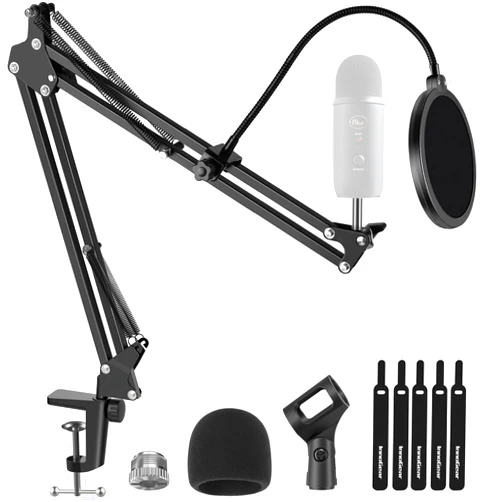 InnoGear Mic Stand for Blue Yeti, Heavy Duty Microphone Stand with Microphone Windscreen and Dual Layered Mic Pop Filter Suspension Boom Scissor Arm Stands for Blue Spark and Other Mics, Large