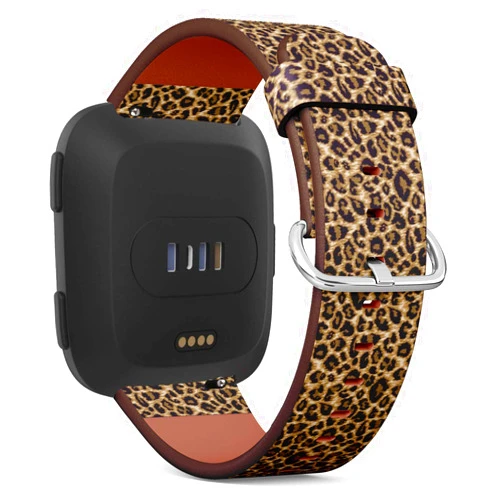 Art-Strap Compatible with Fitbit Versa/Versa 2 / Versa LITE/Leather Watch Wrist Band Strap Bracelet with Quick-Release Pins (Leopard Skin)